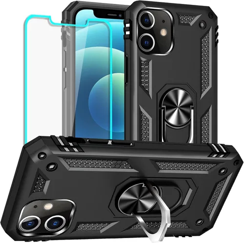 Miniatura 22 de Yiakeng Funda para iPhone 12 Mini: Funda para iPhone 12 Mini con protector de pantalla HD, fundas protectoras de grado militar con anillo para Verde