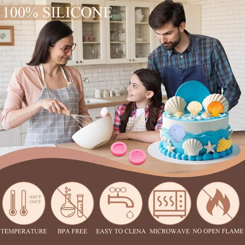 Miniatura 3 de Molde de silicona para fondant de concha, 4 paquetes de moldes de chocolate para hornear temática marina decoración de pasteles, adornos de 4