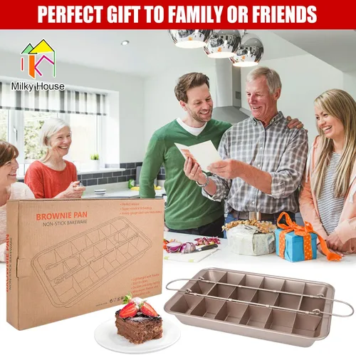 Miniatura 7 de Bandejas para brownie con divisores, bandeja antiadherente para hornear brownie con rebanadoras, bandeja para hornear con 18 moldes precortados