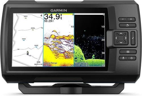 Garmin Striker Vivid 7cv, EE.UU. con transductor GT20-TM - Buscador de peces de color fácil de usar de 7 pulgadas y transductor de sonar, paletas de