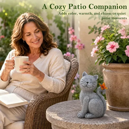 Miniatura 6 de Nacome Estatuas de Gato para Exteriores para Jardín: Decoración Exterior con Mariposa en Liquidación para Arte de Patio, Adornos de Césped, Porche