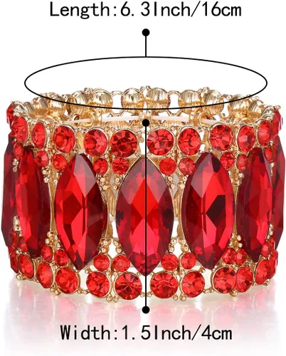 Miniatura 5 de BriLove Pulsera elástica de doble fila de diamantes de imitación de cristal para novia