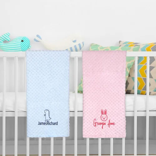 Miniatura 3 de Manta de bebé personalizada de Minky con nombre, icono, 2 colores, 15 iconos, 7 fuentes, manta suave y sedosa de puntos de doble cara para baby