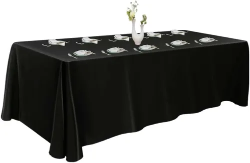 Miniatura 10 de Urby Mantel negro para mesas rectangulares de 6 a 8 pies con capacidad para 6 a 8 personas, manteles de mesa de tela para fiestas de 6 a 8 sillas