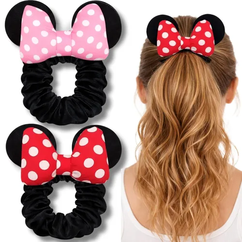Styla Hair - Paquete de 2 coleteros para orejas de ratón, con lazo de terciopelo con orejas de lentejuelas, bonitos accesorios para el cabello para