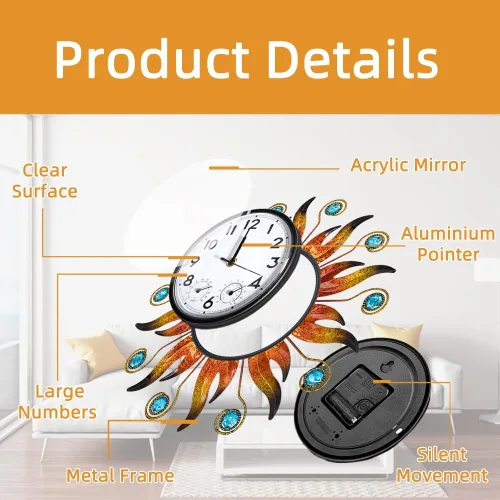 Miniatura 3 de Reloj de Exterior con Termómetro e Higrómetro Combo, Reloj de Pared Exterior Silencioso Sin Tictac, Reloj de Cuarzo Impermeable para Patio, Sala