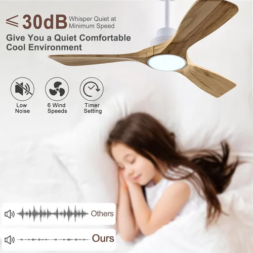Miniatura 2 de QUTWOB Ventilador de techo de madera de 42 pulgadas con luces y control remoto, motor DC silencioso de 3 aspas, ventiladores de techo para patio