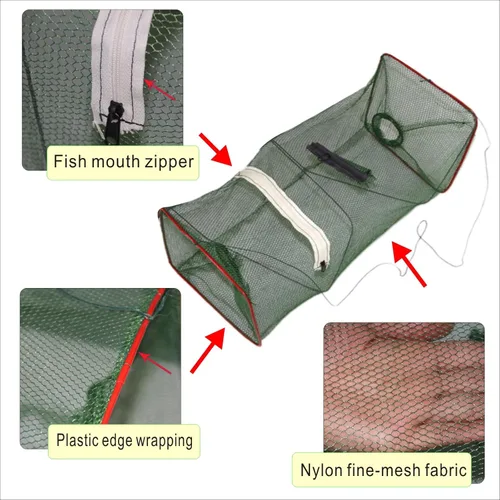 Miniatura 5 de Paquete de 2 trampas de red de pesca plegables para cebo de cangrejos de cangrejo, redes de trampa de cebo de camarones, trampa para cangrejos