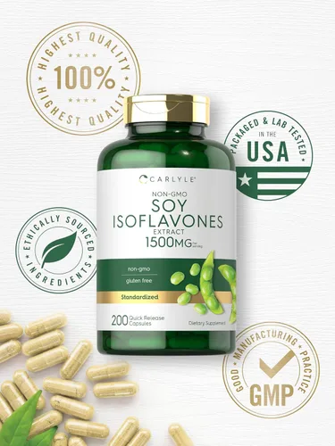 Miniatura 6 de Carlyle Isoflavonas de soja para mujeres y hombres 200 cápsulas Suplemento de extracto sin OMG, sin gluten