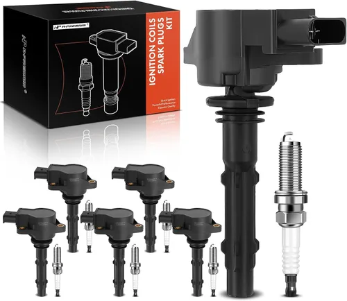 A-Premium Juego de 6 bobinas de encendido y bujías de iridio compatibles con Mercedes-Benz C230 C250 C280 E280 E300 E350 y Dodge Freightliner Negro
