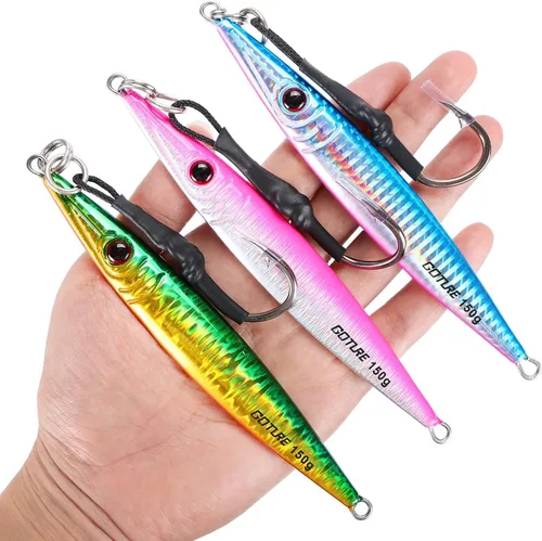 Miniatura 7 de Goture Fishing Jigs Saltwater 60g-200g with Assist Hook, Glow Vertical Jigs, Speed Fast Lead Jig Sea Fishing Jigging Spoon Lures for Tuna, Salmon