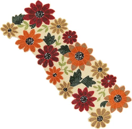 Miniatura 33 de Camino de mesa con cuentas de 13 x 36 pulgadas, elegante centro de mesa de comedor con cuentas de vidrio y parte trasera de poliéster, camino Oro