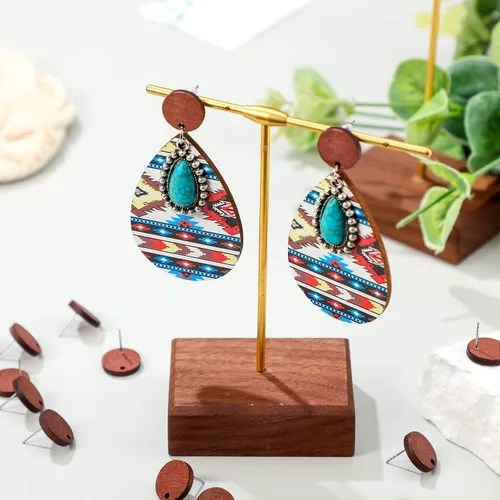 Miniatura 6 de Bonuci 100 pares de aretes de madera, aretes planos, aretes de bricolaje con parte trasera de goma de bala, suministros de fabricación de aretes