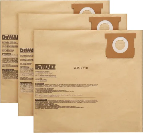 Paquete de 3 bolsas de polvo DEWALT DXVA19-4101, para aspiradora húmeda/seca de 6-10 galones, bolsas de aspiradora DEWALT compatibles con DXV06P