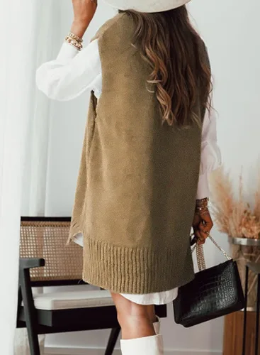 Miniatura 2 de EVLAESS - Chaleco de gran tamaño para mujer, cuello en V, sin mangas, color sólido, suéter suelto