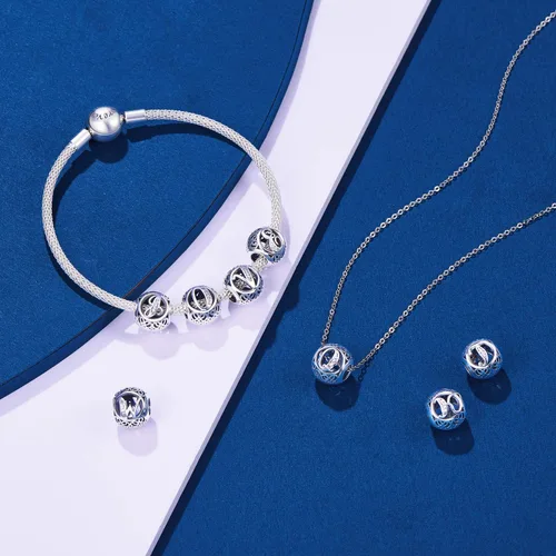 Miniatura 2 de NINGAN Dije de letra del alfabeto, plata de ley 925, cuentas con inicial de la A-Z, se adapta a pulseras y collar de mujeres europeas, Plata