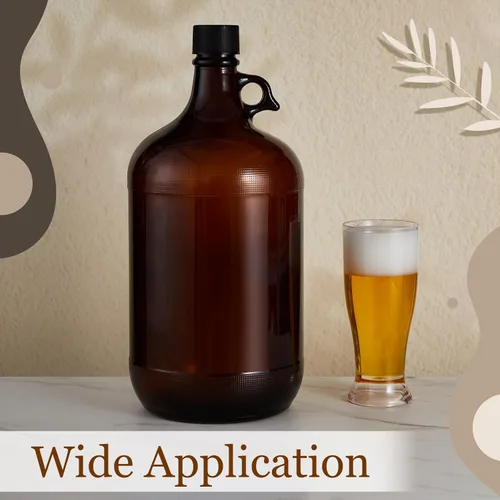 Miniatura 4 de Maxdot 1 jarra de vidrio, botella de fermentación ámbar con tapa de sello, botella de agua con asa, grandes jarras de vidrio ámbar a prueba de luz