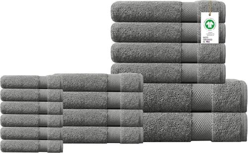 Miniatura 53 de Toallas 100% algodón orgánico de 22.93 oz/m² de felpa al tacto de secado rápido, paquete de 12 toallas de lavado de algodón orgánico, certificado