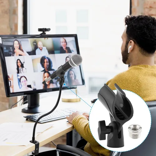 Miniatura 7 de Clip de micrófono de ángulo ajustable en forma de U Soporte de clip de micrófono con adaptador de tornillo Soporte universal para micrófono