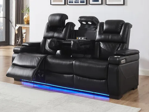 Miniatura 13 de THSUPER Sillón reclinable de cuero transpirable y sofá de dos plazas con luz LED, sofá reclinable para cine en casa con reposacabezas ajustable/luz