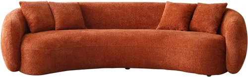 Miniatura 7 de Sofá moderno y minimalista curvado de 102 pulgadas, tapizado de tela de terciopelo de peluche, cómodo sofá de media luna de 5 plazas con 4 cojines