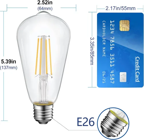 Miniatura 2 de Paquete de 6 bombillas LED Edison vintage, equivalente a 60 vatios, (ST19/ST64) bombillas de filamento LED, CRI 95+, luz blanca suave de 2700K,