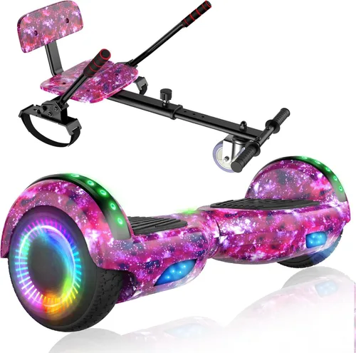 LIEAGLE Scooter with Seat Attachment, 6.5" Scooters Go Kart Combo with Colorful LED Lights & Bluetooth, for Kids Boys Girls Adults All Ages Púrpura