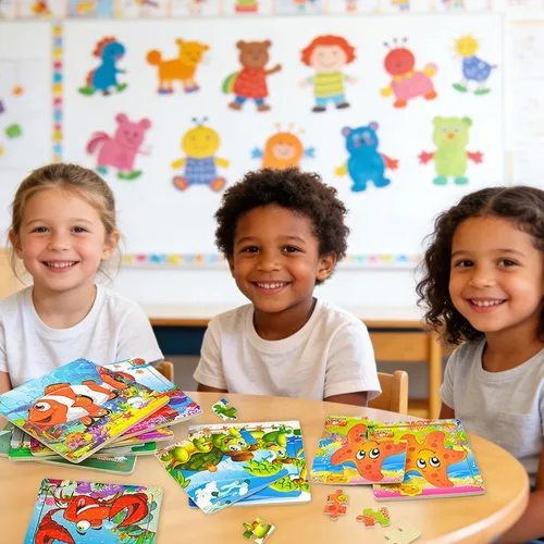 Miniatura 7 de Paquete de 12 rompecabezas de madera fáciles para niños de 4 a 8 años, animales marinos pequeños de verano para niños y niñas, rompecabezas de viaje