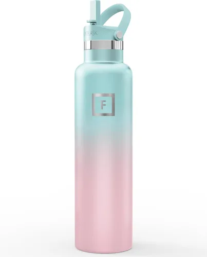 Miniatura 59 de IRON °FLASK Botellas de agua de campamento/senderismo, 3 tapas (estrecha con popote), sin fugas, aisladas al vacío, acero inoxidable de doble pared