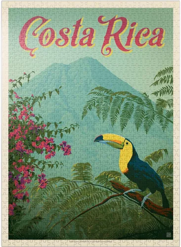 MyPuzzle Costa Rica: Toucan in The Jungle, póster vintage, rompecabezas premium de 1000 piezas para adultos