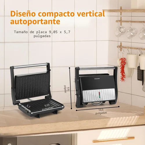 Miniatura 8 de Panini - Parrilla de prensa, sandwichera Aigostar de 1000 W con placas antiadherentes de cerámica, abre 180 grados para cualquier tamaño de Negro