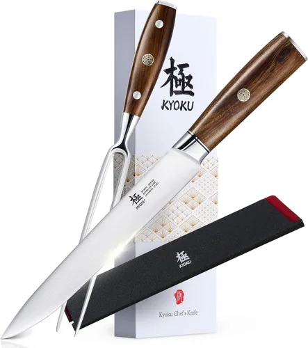 KYOKU Daimyo Series - Juego de cuchillos y tenedores de 8 pulgadas, estilo japonés 440C, cuchillo de corte de carne de acero inoxidable 440C para