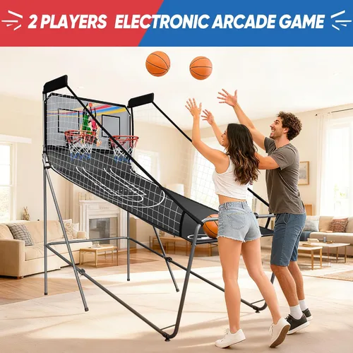 Miniatura 4 de JupiterForce Juego de Arcade de Baloncesto Plegable para Interiores, Máquina de Juego de Arcade de Canasta de Baloncesto Electrónica de Doble Tiro