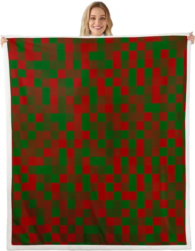 Miniatura 31 de Manfei Miner Style Grid Throw Blanket Green Pixel Shade Plaid Fleece Blanket Modern Geometric Games Cozy Throws for Bed Couch Sofa,Kids Boys Girls