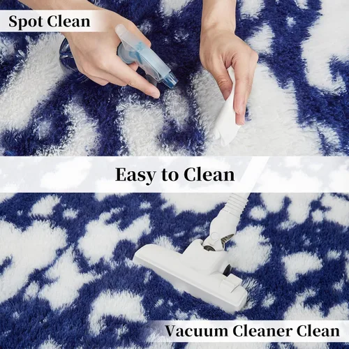 Miniatura 5 de GAOMON Alfombra moderna de pelo largo azul y blanco para niños, de 2 x 6 pies, ultra suave, peluda, para interiores, alfombra de pelo alto