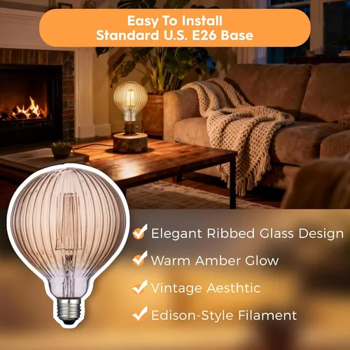 Miniatura 5 de Focos de luz, 4 W, regulables, decorativos, grandes, únicos, ámbar, globo, G125 Edison, bombillas LED con filamento de jaula de ardilla, base media