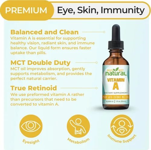 Miniatura 2 de Why Not Natural Vitamina A Drops 10000 UI - Palmitato de retinilo líquido con aceite de coco MCT, VIT vegano Un suplemento para la piel - 1 oz