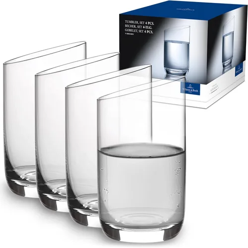 Villeroy & Boch NewMoon Collection - Juego de vasos, 4 piezas, elegante, diseño moderno inclinado, capacidad de 6.75 onzas, cristal de cristal,