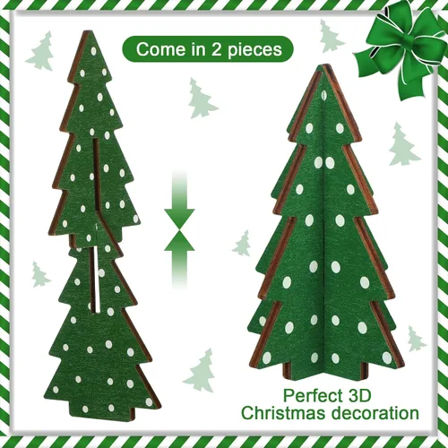 Miniatura 3 de Yookeer Decoración Navideña 3 Piezas Mesa de Madera Rústica Árbol de Navidad Granja Centro de Mesa de Madera Navideño para Mesa Pequeña Árboles