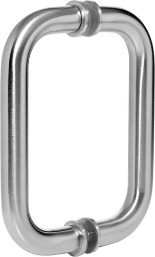 Dynasty Hardware Tirador tubular de puerta de ducha de 6 pulgadas para puertas de ducha sin marco, níquel satinado, con arandelas de moldura