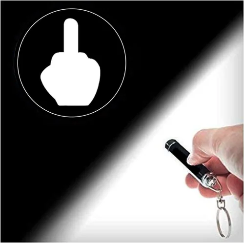 Miniatura 3 de Vinylcation Llavero con luz LED de dedo medio. El divertido llavero del proyector muestra una imagen humorística en paredes, techos, incluso