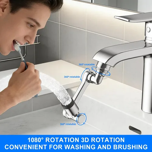 Miniatura 3 de Extensor de grifo giratorio de 1080°, aireador de fregadero con acabado cromado con brazo robótico universal, accesorio de pulverización