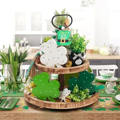 Miniatura 3 de Decoración del día de San Patricio, decoración de trébol de madera para mesa, bandeja escalonada, escritorio de oficina, decoración del día de San