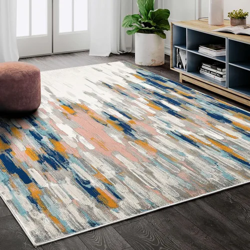 Miniatura 11 de Abani Rugs - Alfombra abstracta azul y beige de 7 pies 9 pulgadas x 10 pies 2 pulgadas, colección Porto Alfombra decorativa de estilo contemporáneo
