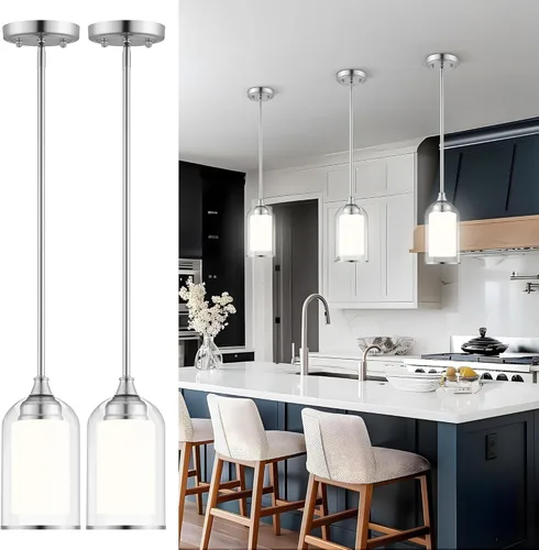 Miniatura 10 de LIROUVET Luces Colgantes Doradas para Isla de Cocina - Lámpara Colgante de Cristal Doble, Luz Colgante de 1 Luz con Cristal Transparente y Lechoso