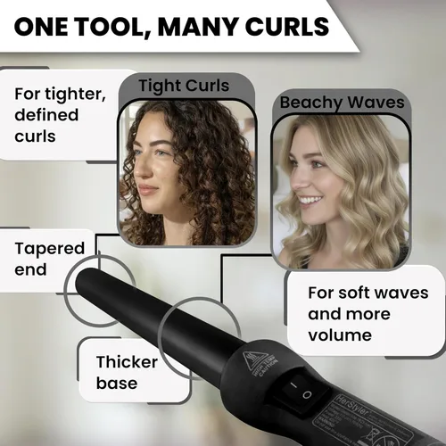 Miniatura 5 de Herstyler Grande - Varita rizadora de cerámica, voltaje dual de 1 pulgada para cabello largo y corto, iones negativos (negro)
