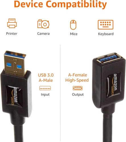 Miniatura 6 de Amazon Basics Cable de extensión USB 3.0, transferencia de datos de alta velocidad de 9.8 pies, macho a hembra, 4.8 Gbps, conectores chapados