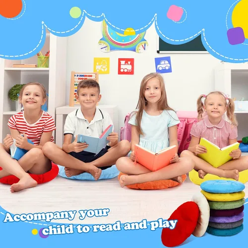 Miniatura 6 de Fumete 16 piezas de 16 pulgadas cojines de piso redondos para niños y bebés, asientos flexibles para salón de clases, almohada de piso para el Arco