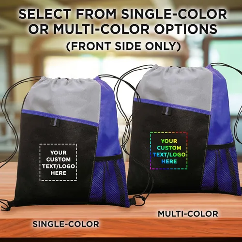 Miniatura 20 de DISCOUNT PROMOS Juego de mochilas con cordón no tejidas personalizadas de 10/50/100, paquete personalizado a granel