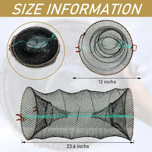 Miniatura 7 de Trampa plegada para cangrejos de 23.6 x 11.8 pulgadas, trampa de cebo de pesca gruesa con cuerda de mano, trampa de red de pesca de langosta